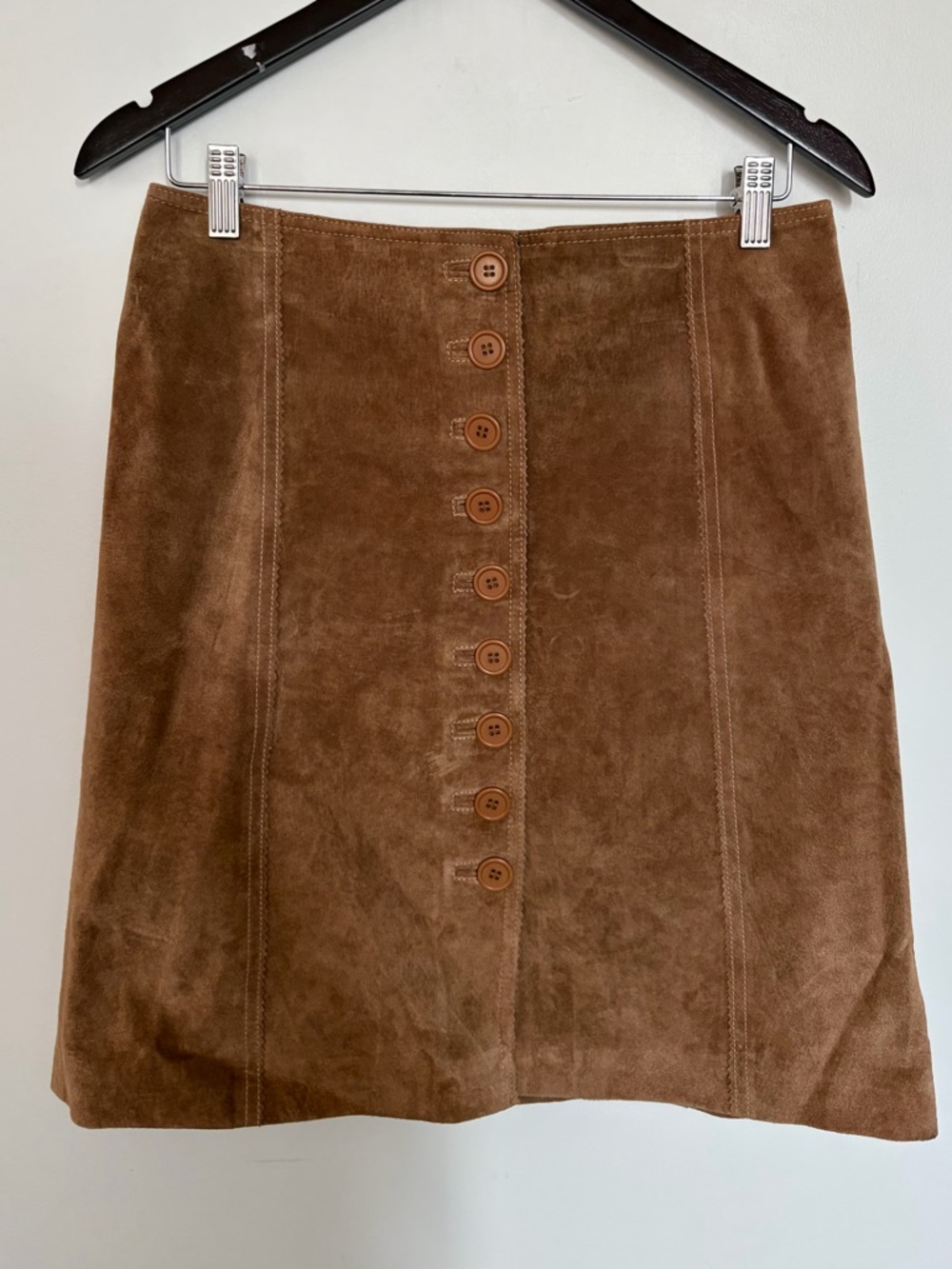 RW&CO. Vintage 100% Leather Classic Brown Suede Button-Front Skirt - 6